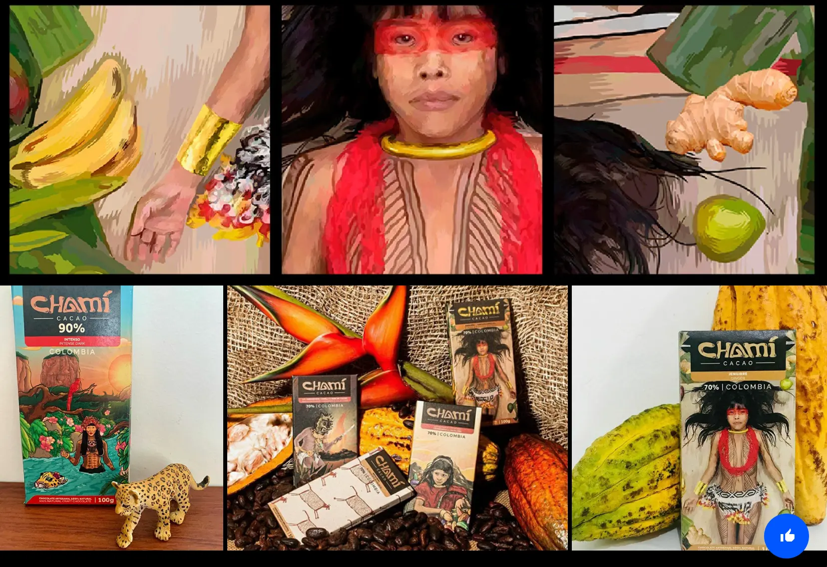 Ilustraciones originales de los empaques de Chamí Cacao